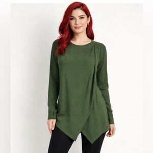 BetaBrand Tempo Tunic Medium • Warm Olive Green • Thumb Holes • Asymmetrical Hem